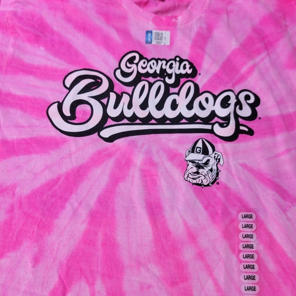 Georgia Bulldogs Women's Pink Tie-Dye T Shirt Size Large Gildan Tag UGA Fan New - Picture 2 of 7